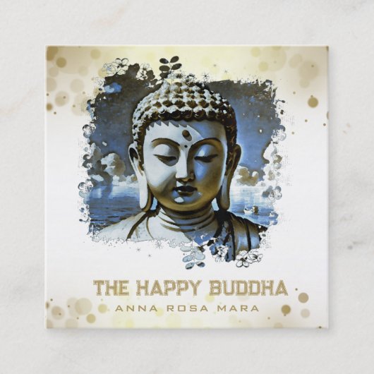 *~* Artsy Buddha QR AP33 QR Logo Blauw Vierkante Visitekaartje (Voorkant)