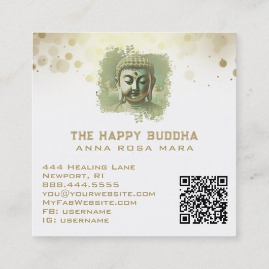 *~* Artsy Buddha QR AP33 QR Logo Groen Vierkante Visitekaartje (Achterkant)