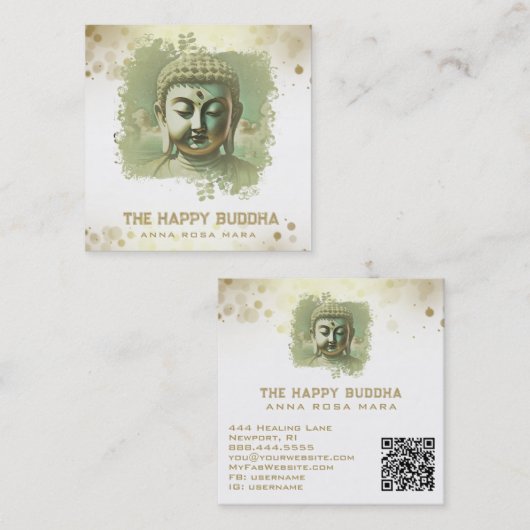 *~* Artsy Buddha QR AP33 QR Logo Groen Vierkante Visitekaartje (Voorkant / Achterkant)