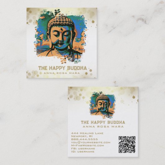 *~* Artsy Buddha QR AP33 QR Logo Pop Kunst Vierkante Visitekaartje (Voorkant / Achterkant)