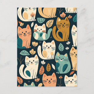 Artsy Cat Pattern Cute Briefkaart
