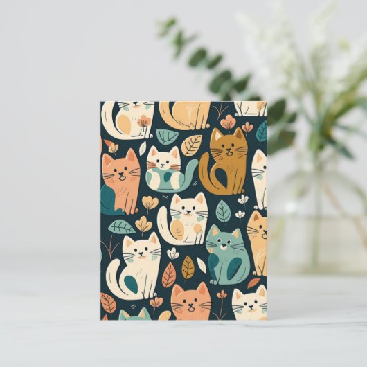 Artsy Cat Pattern Cute Briefkaart (Staand voorkant)