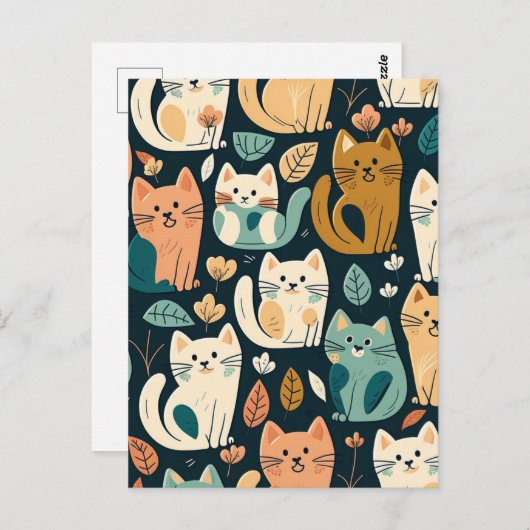 Artsy Cat Pattern Cute Briefkaart (Voorkant / Achterkant)