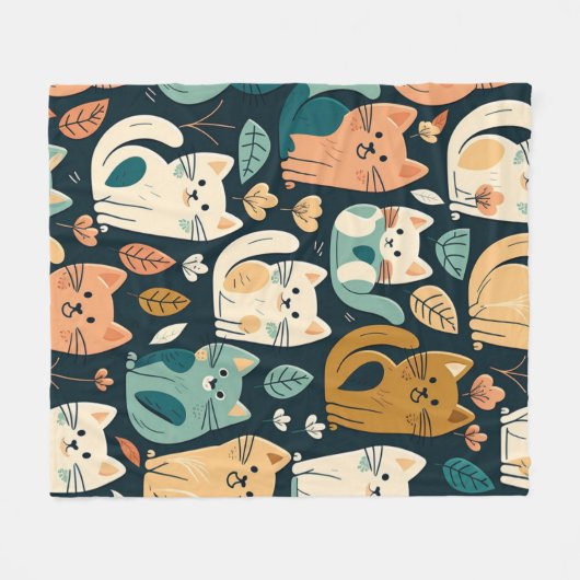Artsy Cat Pattern Cute Fleece Deken (Voorkant (Horizontaal))