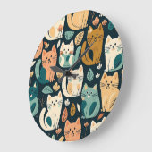 Artsy Cat Pattern Cute Grote Klok (Hoek)