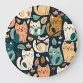 Artsy Cat Pattern Cute Grote Klok (Voorkant)