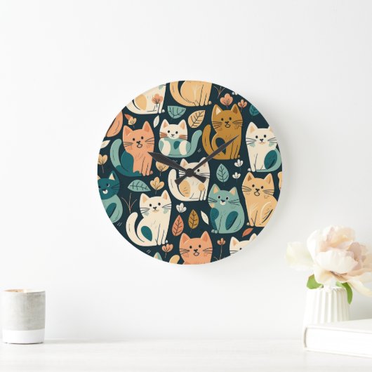Artsy Cat Pattern Cute Grote Klok (Huis)