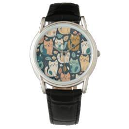 Artsy Cat Pattern Cute Horloge