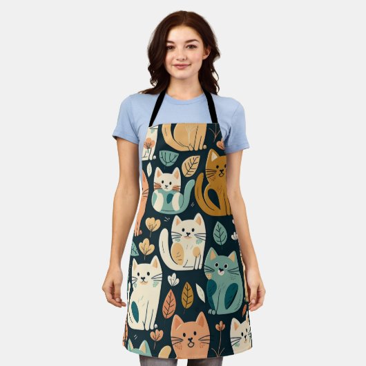 Artsy Cat Pattern Cute Schort (Gedragen)