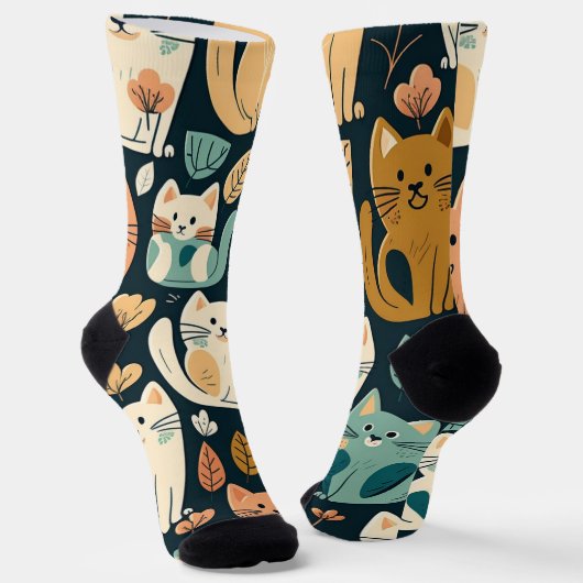 Artsy Cat Pattern Cute Sokken (Gebogen)