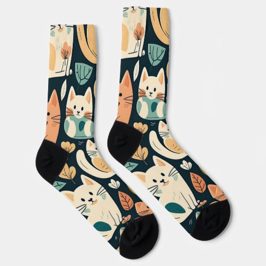 Artsy Cat Pattern Cute Sokken (Rechts)