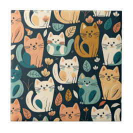 Artsy Cat Pattern Cute Tegeltje