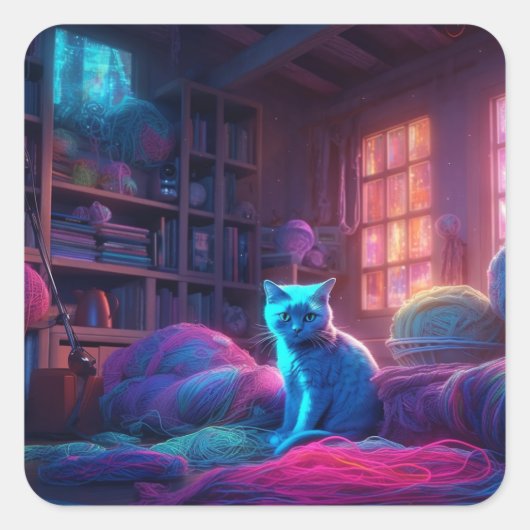 Artsy Cat Vierkante Sticker (Voorkant)