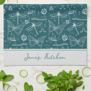 Artsy Chef's Keuken Blauwgroen Blauw Insecten Teke Theedoek
