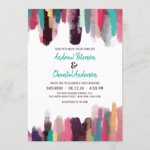 Artsy Chic Abstract Colorful Paint Smudge Wedding Kaart