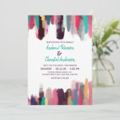 Artsy Chic Abstracte Kleurrijke Verf Smudge Weddin Kaart (Staand voorkant)