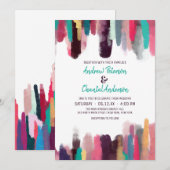 Artsy Chic Abstracte Kleurrijke Verf Smudge Weddin Kaart (Voorkant / Achterkant)