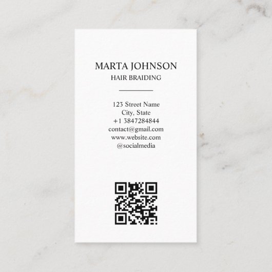 Artsy Chic Afro Amerikaanse vlechten QR-code Visitekaartje (Achterkant)