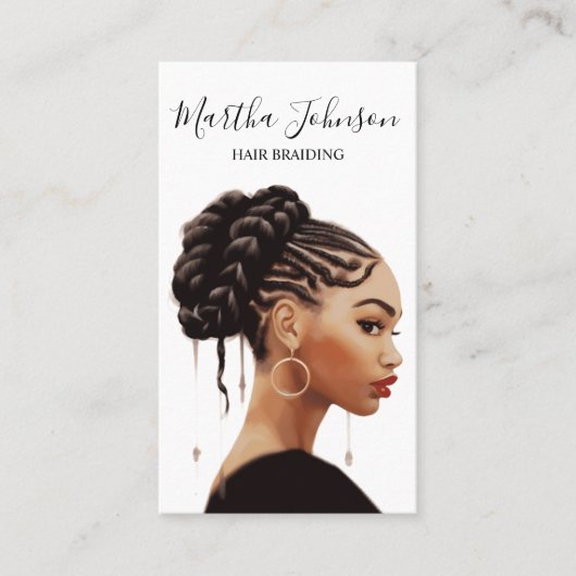 Artsy Chic Afro Amerikaanse vlechten QR-code Visitekaartje (Voorkant)