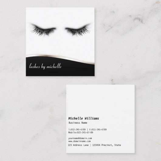 Artsy Chic Black & White Eyelashes Designer Vierkante Visitekaartje (Voorkant / Achterkant)