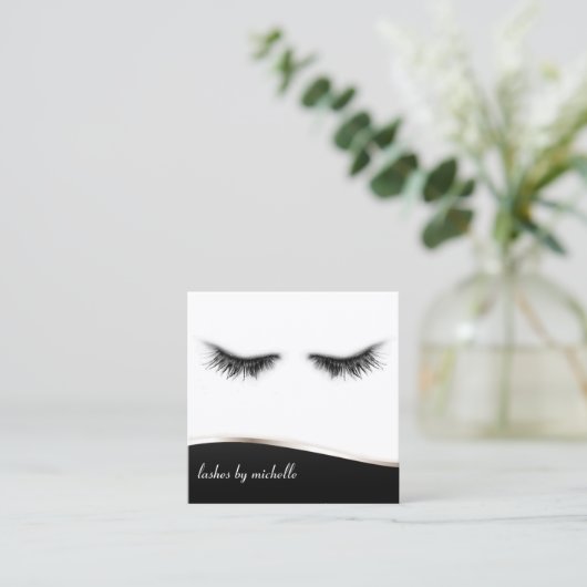 Artsy Chic Black & White Eyelashes Designer Vierkante Visitekaartje (Staand voorkant)