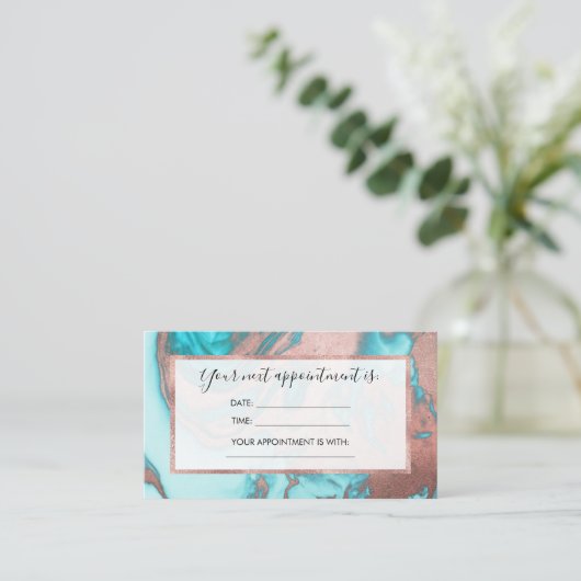 Artsy Chic Roos Gold Aqua Mint Blue Marble Patroon Afsprakenkaartje (Staand voorkant)
