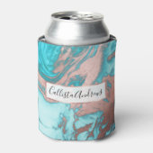 Artsy Chic Roos Gold Aqua Mint Blue Marble Patroon Blikjeskoeler (Blikje Voorkant)