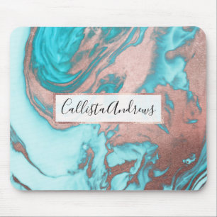 Artsy Chic Roos Gold Aqua Mint Blue Marble Patroon Muismat