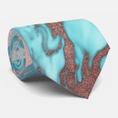 Artsy Chic Roos Gold Aqua Mint Blue Marble Patroon Stropdas (Opgerold)