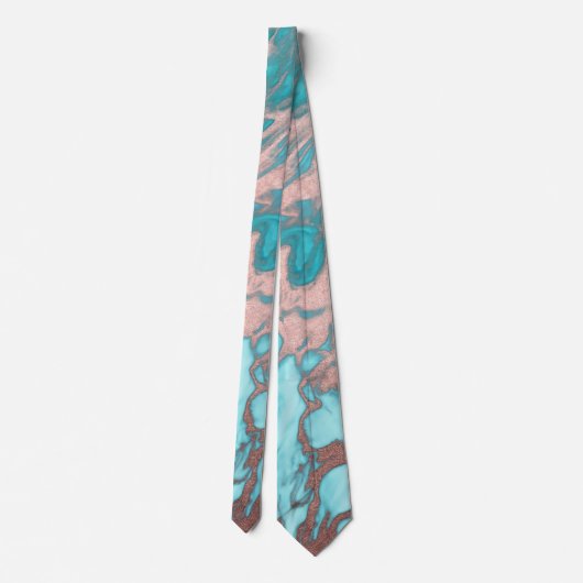 Artsy Chic Roos Gold Aqua Mint Blue Marble Patroon Stropdas (Achterkant)