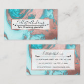Artsy Chic Roos Gold Aqua Mint Blue Marble Patroon Visitekaartje (Voorkant / Achterkant)