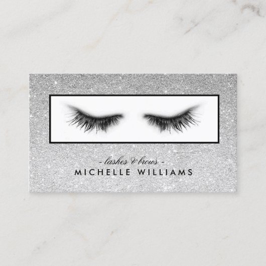Artsy Chic Silver Glitter Eyelashes Designer Visitekaartje (Voorkant)