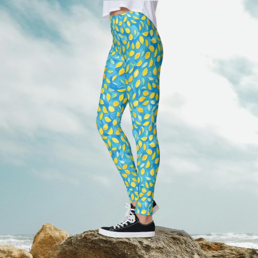 Artsy citroenschijfjes op turquoise Waterverf Leggings