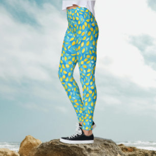 Artsy citroenschijven op turquoise waterverfpatroo leggings
