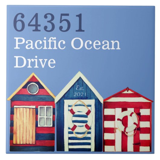 Artsy Coastal Custom House nr Beach huts blue Tegeltje (Voorkant)