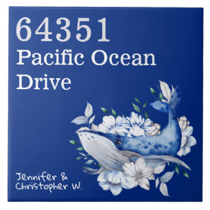 Artsy Coastal Custom House nr whale floral blue Tegeltje