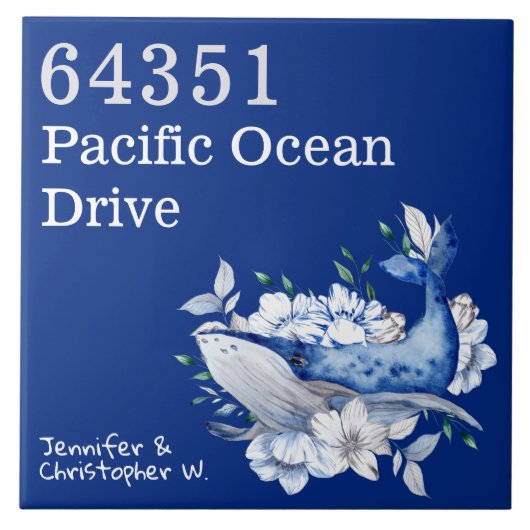 Artsy Coastal Custom House nr whale floral blue Tegeltje (Voorkant)