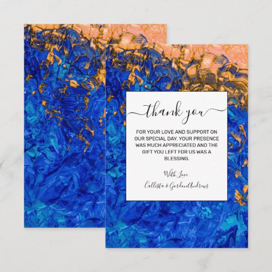 Artsy Cobalt Blue Golden Yellow Acrylverf Bedankkaart (Voorkant / Achterkant)