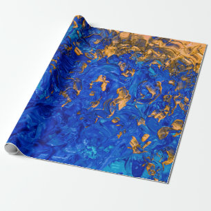 Artsy Cobalt Blue Golden Yellow Acrylverf Cadeaupapier