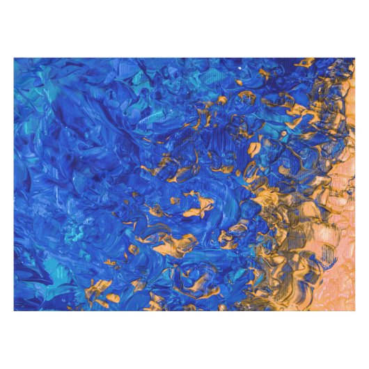 Artsy Cobalt Blue Golden Yellow Acrylverf Tafelkleed (Voorkant (Horizontaal))