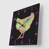 Artsy Colorful Dancing Chicken Funny Boerderij Hen Vierkante Klok (Hoek)
