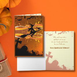 Artsy, Cool Flying Witch Silhouette Halloween Kaar Kaart