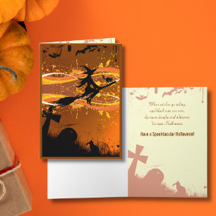 Artsy, Cool Flying Witch Silhouette Halloween Kaar Kaart