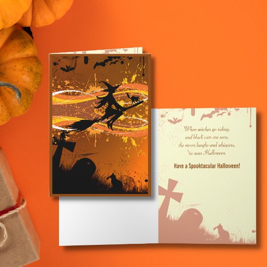 Artsy, Cool Flying Witch Silhouette Halloween Kaar Kaart