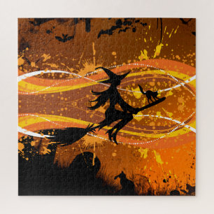 Artsy, Cool Flying Witch Silhouette Halloween Legpuzzel