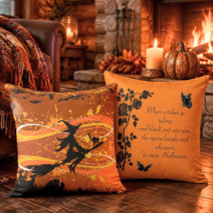 Artsy, Coole Vliegende Heks Silhouet Halloween Kussen
