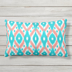 Artsy Coral Blauwgroen Abstract Ikat geometrisch p Buitenkussen