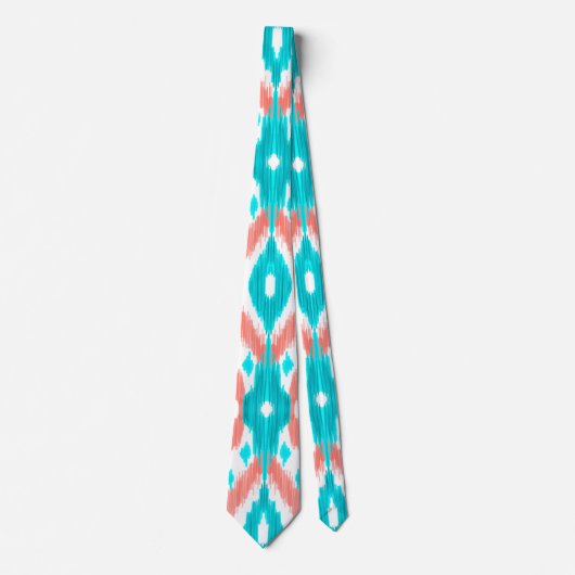 Artsy Coral Blauwgroen Abstract Ikat geometrisch p Stropdas (Voorkant)