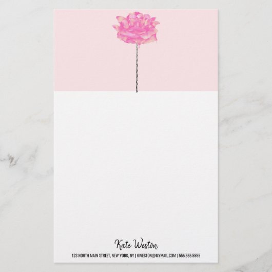 Artsy Coral Pink Flower Dripping Stem Waterverf Briefpapier (Voorkant)