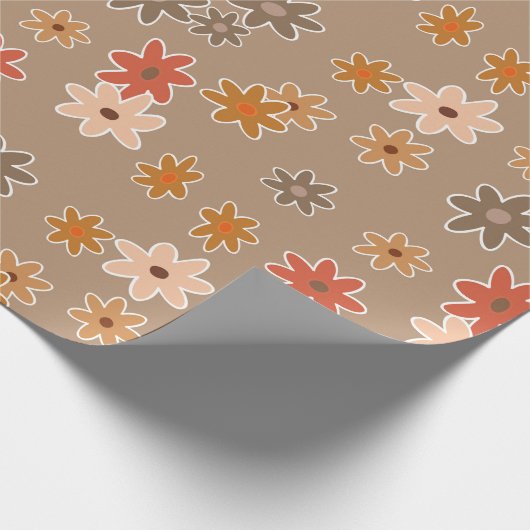 Artsy Coral Red Oranje Taupe Brown Pattern Cadeaupapier (Hoek)
